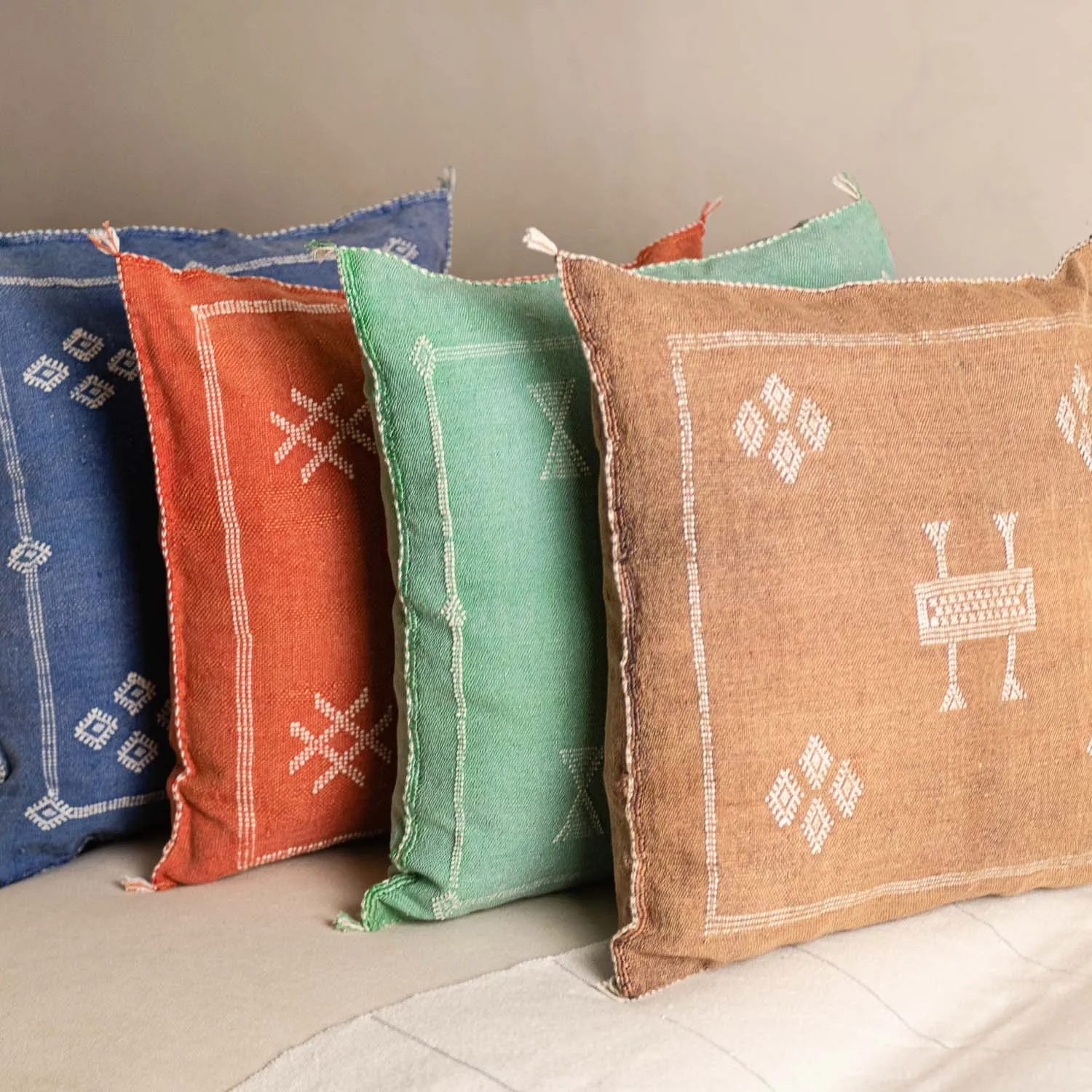Blue Cactus silk pillow cover