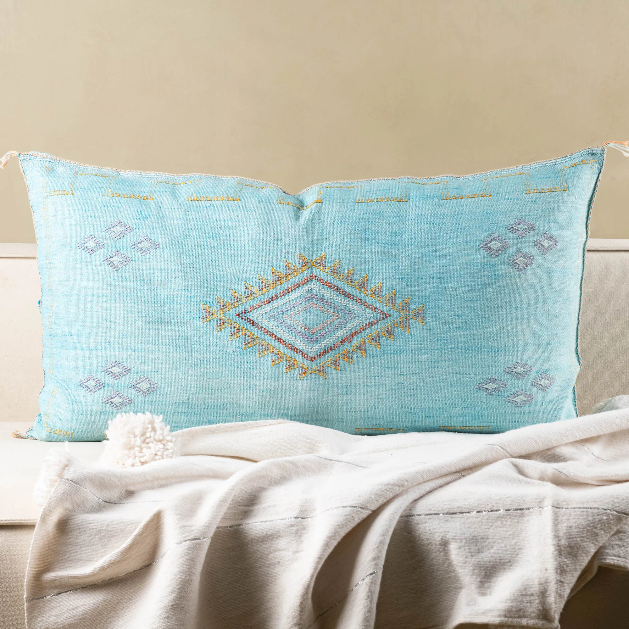 Blue Cactus silk pillow cover