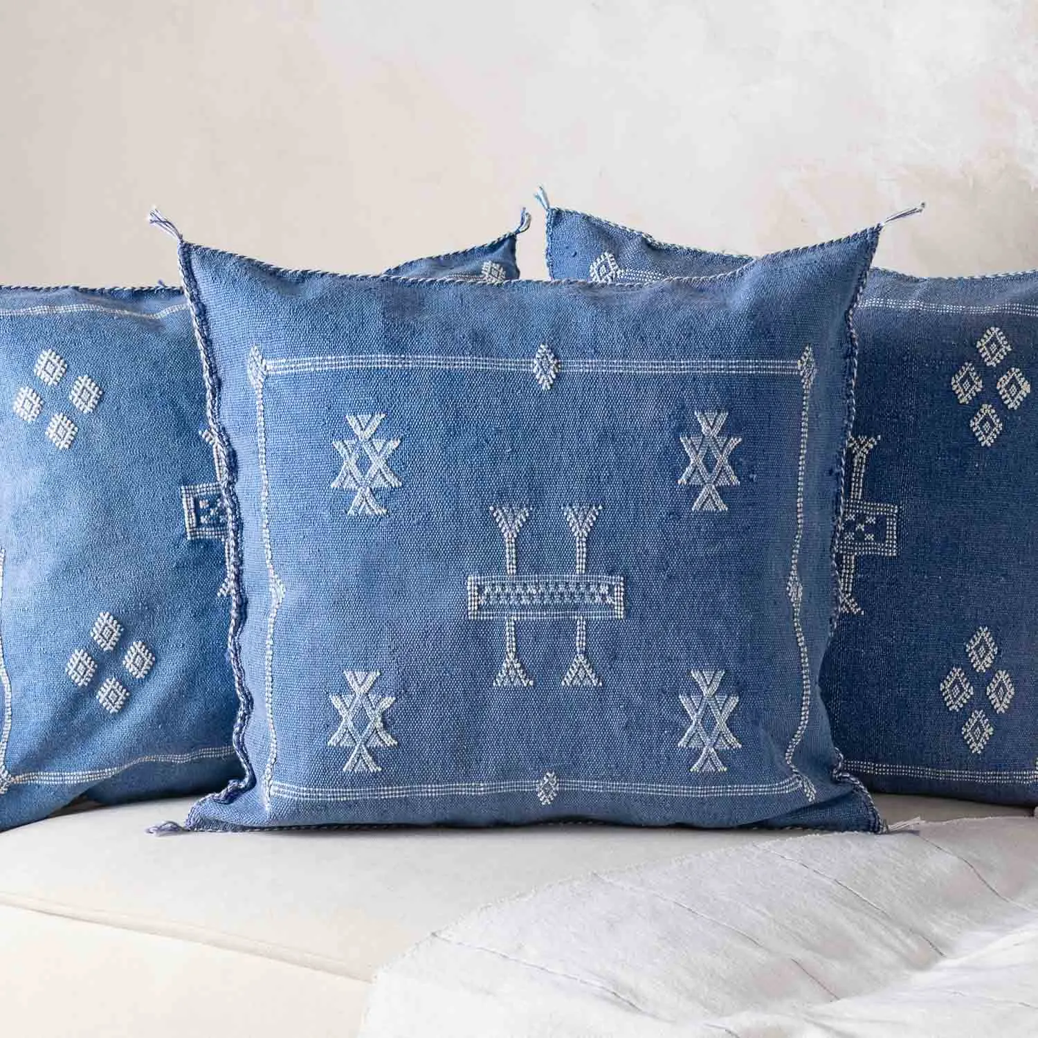 Blue Cactus silk pillow cover