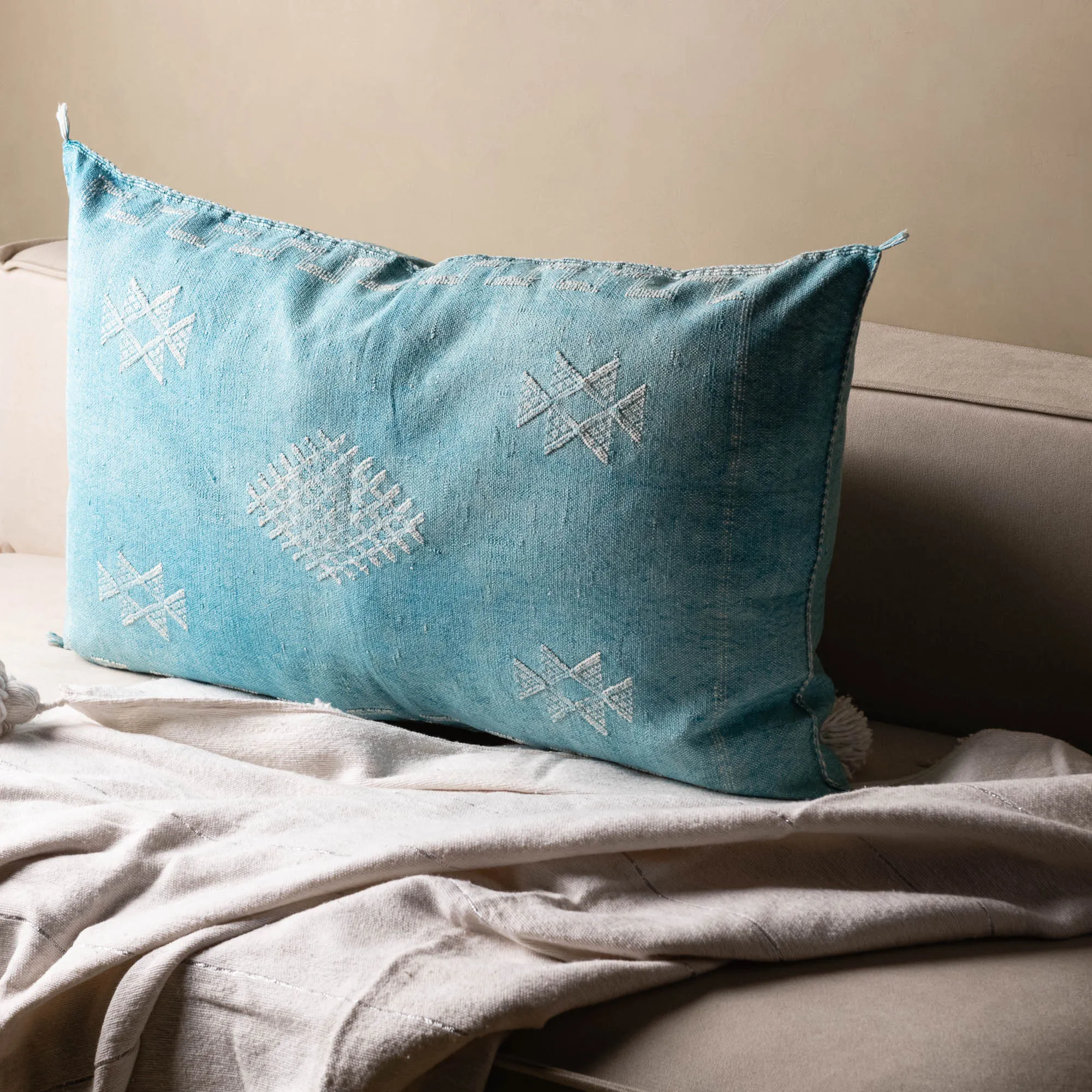 Blue Cactus silk pillow cover