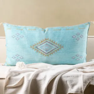 Blue Cactus silk pillow cover
