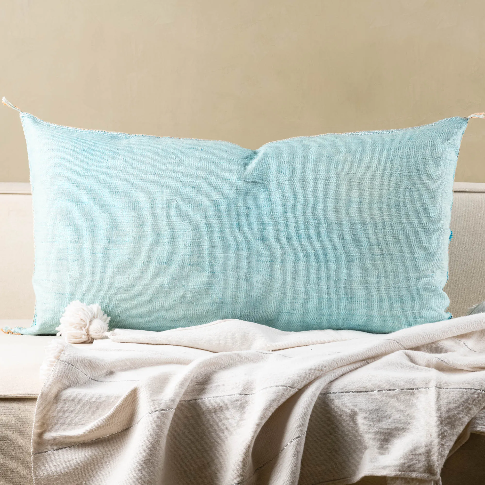 Blue Cactus silk pillow cover
