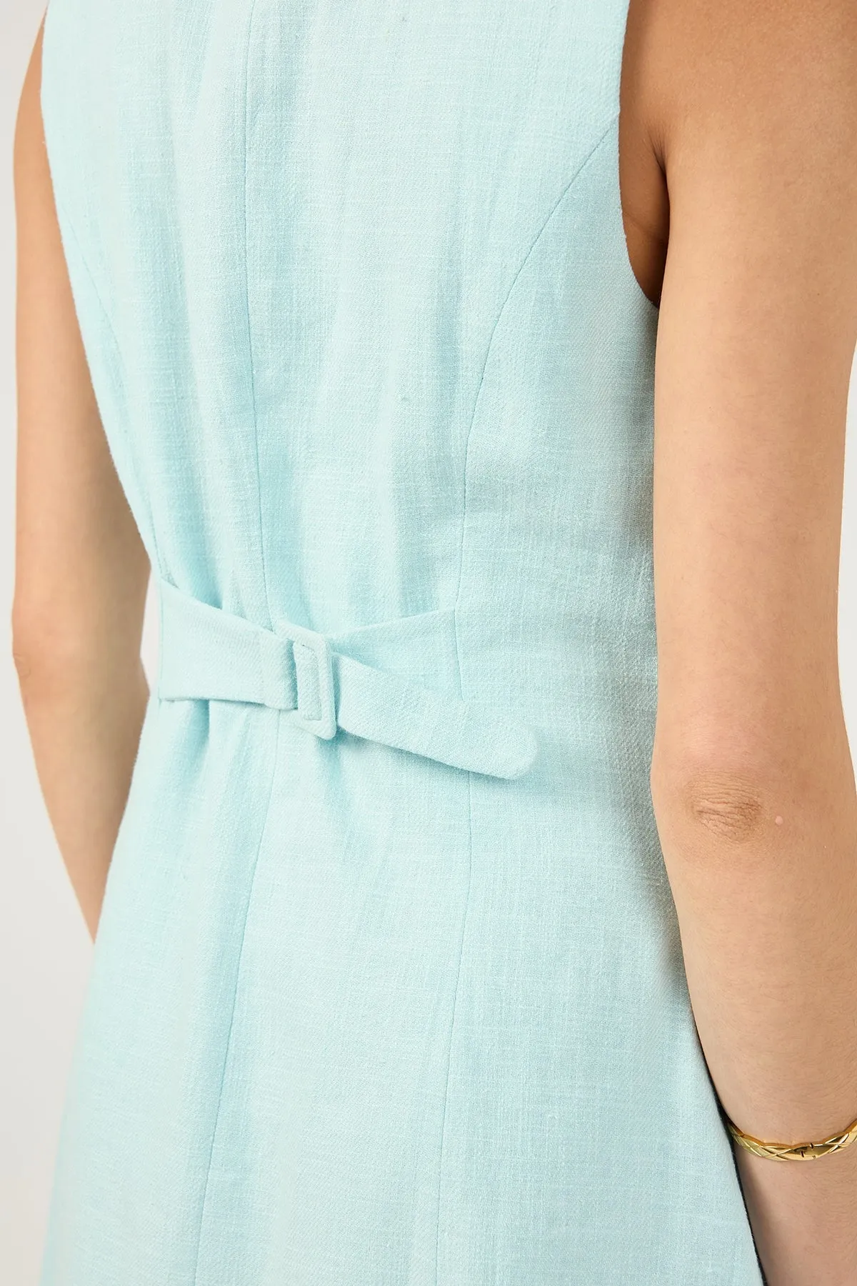 Blue Linen High Neck Dress