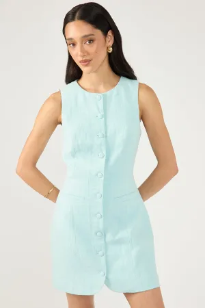 Blue Linen High Neck Dress