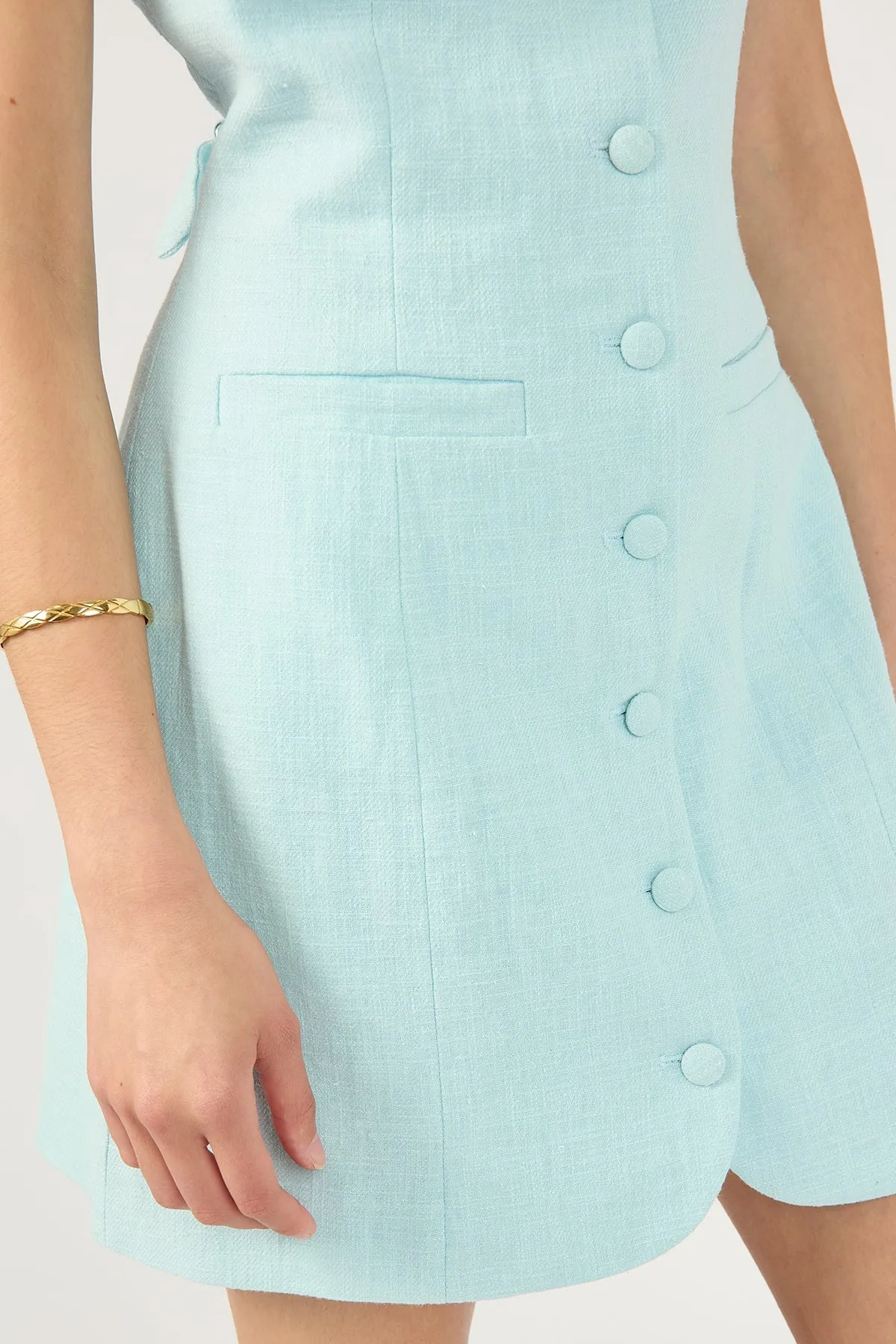 Blue Linen High Neck Dress