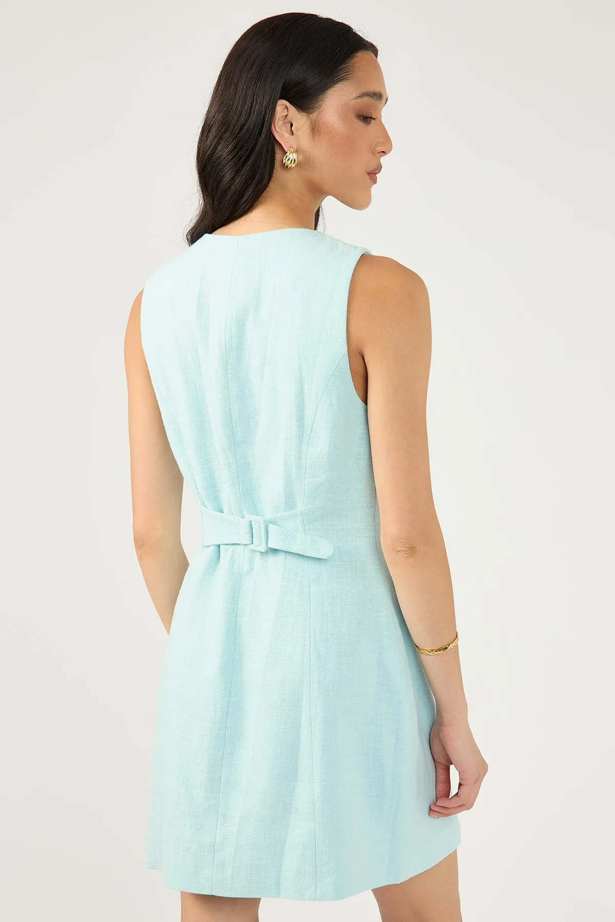 Blue Linen High Neck Dress
