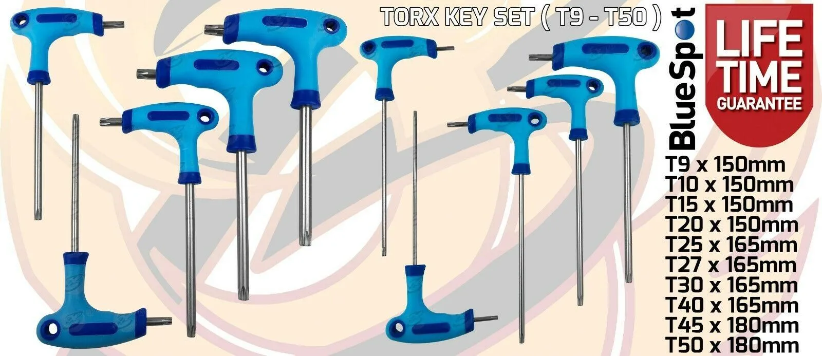 BLUESPOT 20PCS T - HANDLE TORX & HEX KEY SET ( H2 - H10 ) ( T9 - T50 )
