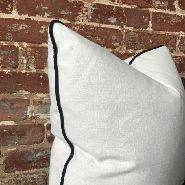 Bone with Navy Linen Pillow