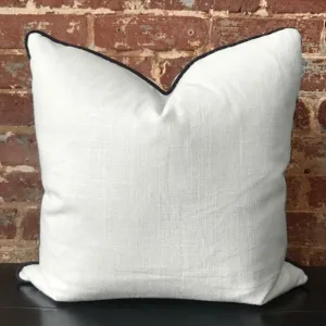 Bone with Navy Linen Pillow