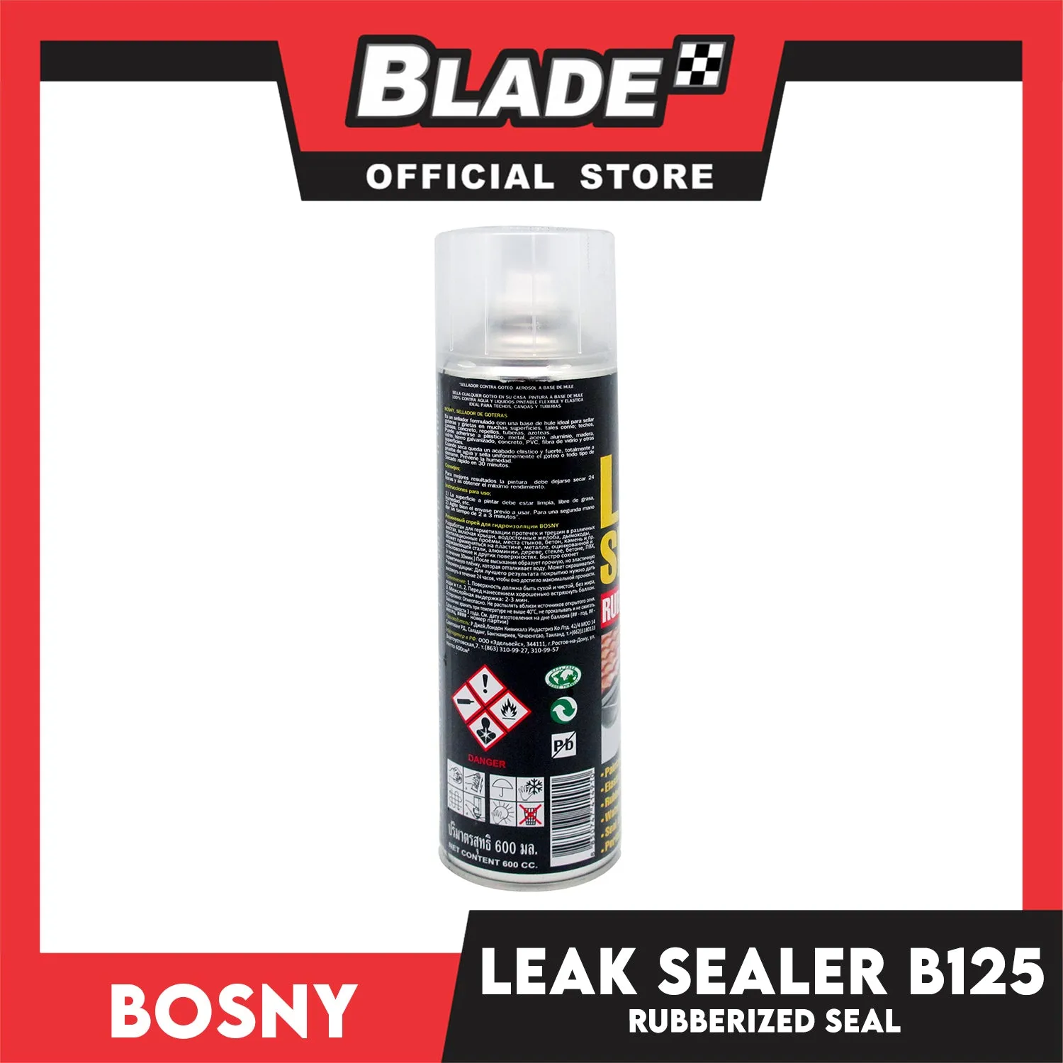 Bosny Spray Paint Leak Sealer B125 Rubber Coating Perfect for Roof, Gutters & Pipes