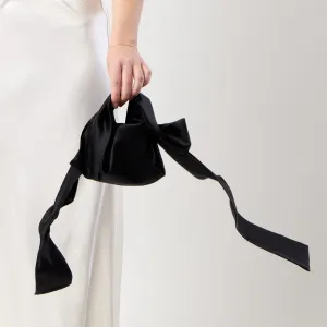Bow Handle Bag - Black Silk Satin
