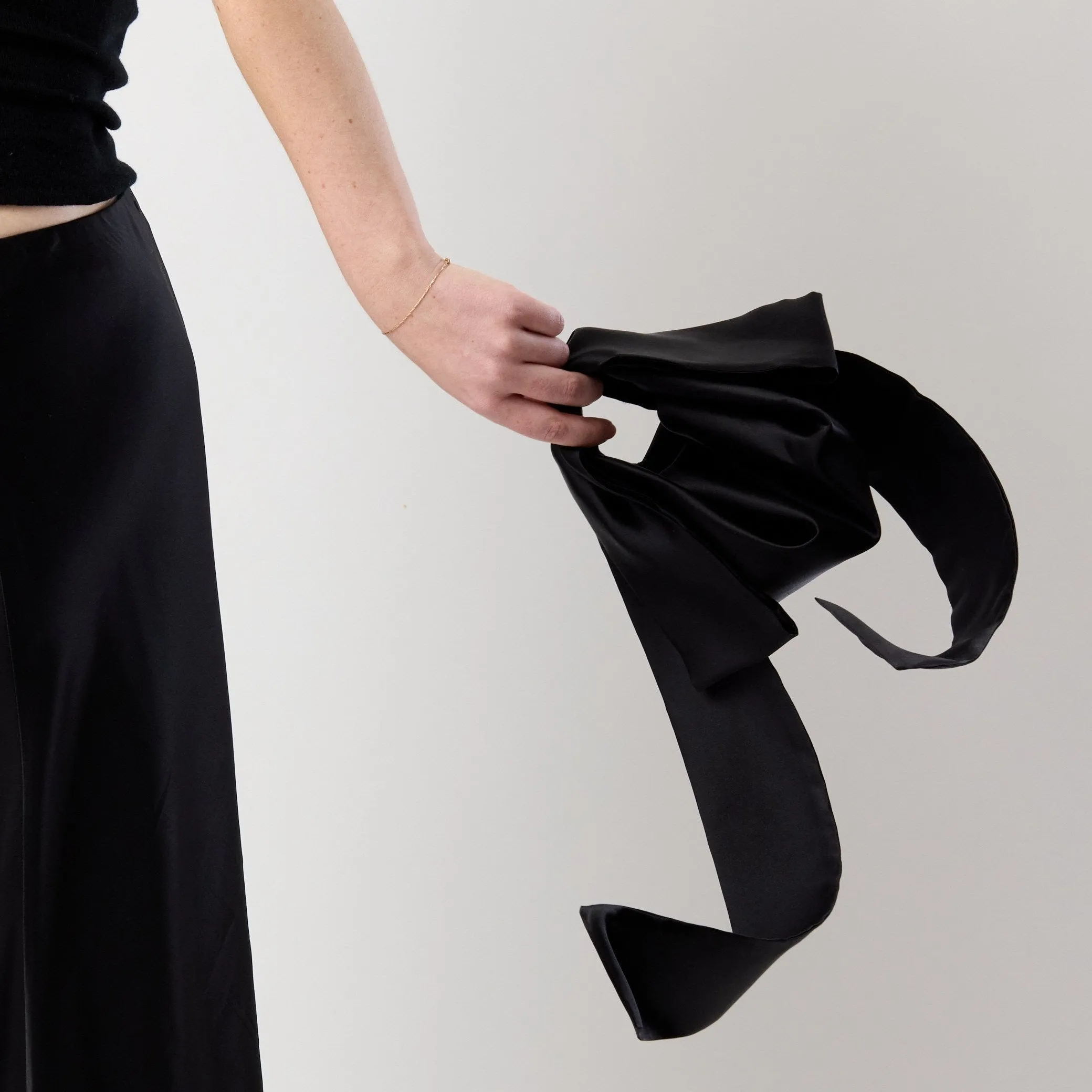 Bow Handle Bag - Black Silk Satin
