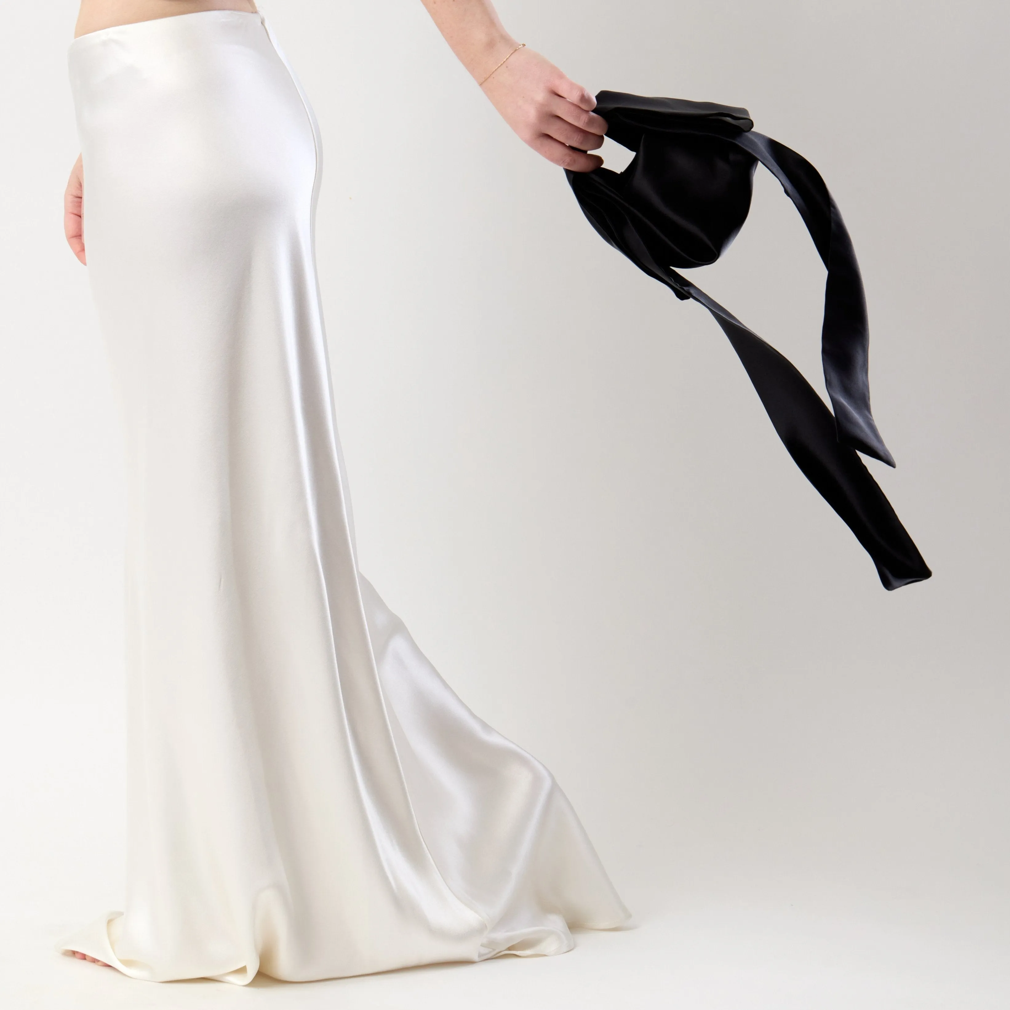 Bow Handle Bag - Black Silk Satin