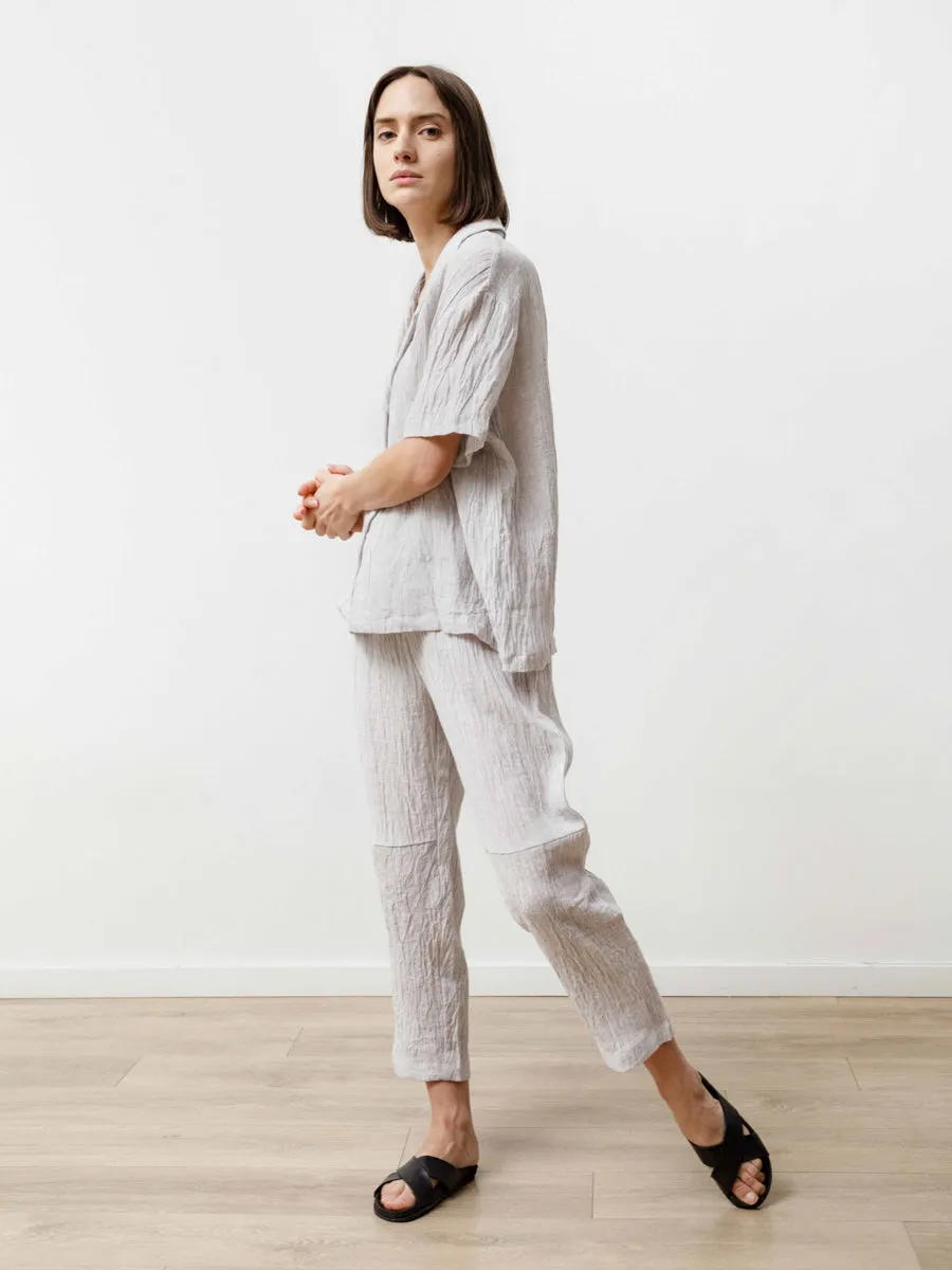 bowling shirt - crinkle linen silver