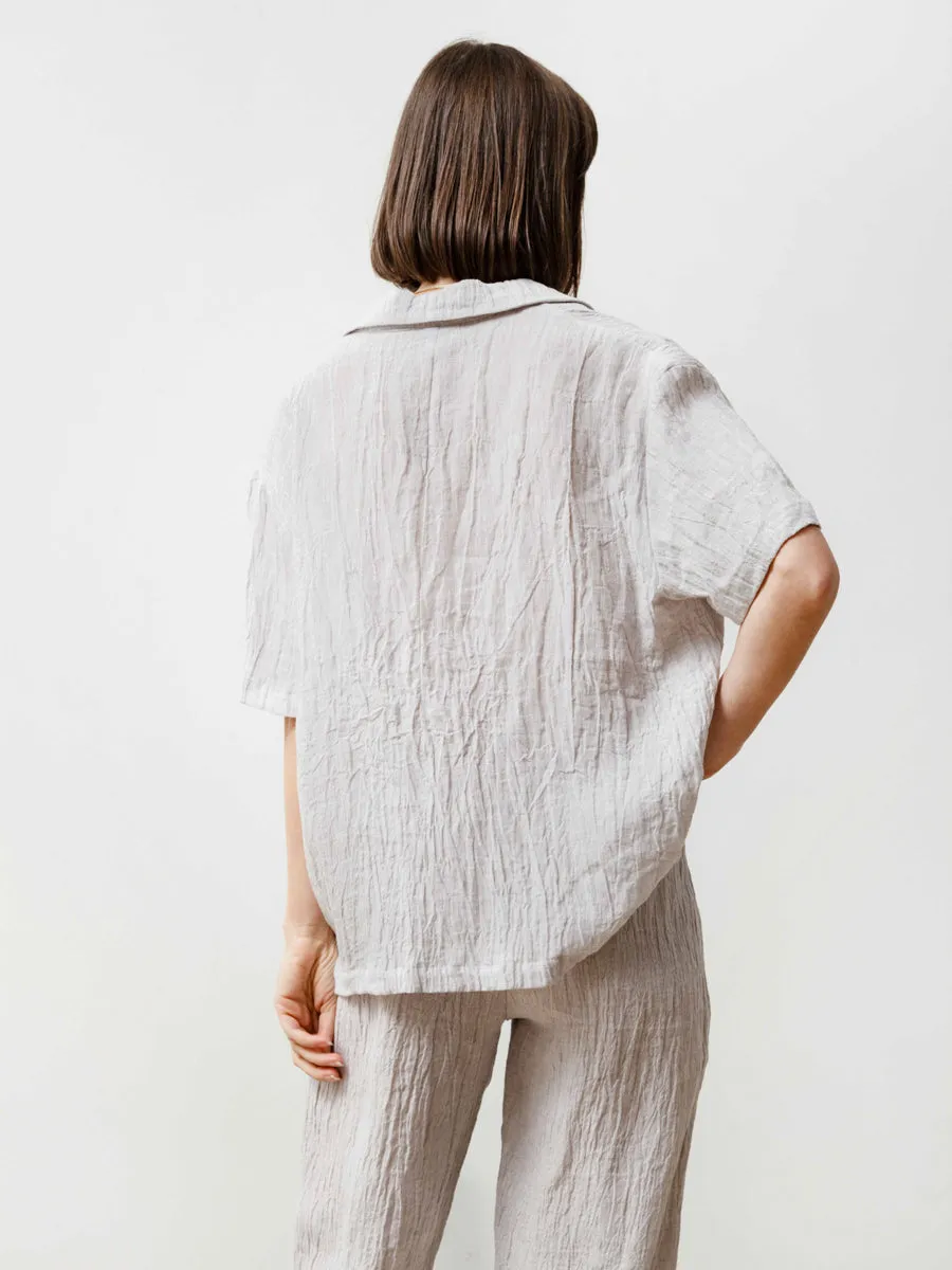 bowling shirt - crinkle linen silver