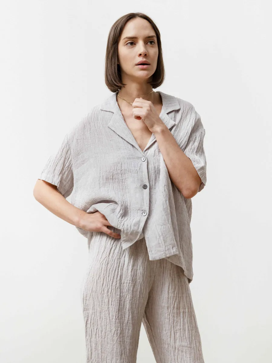 bowling shirt - crinkle linen silver