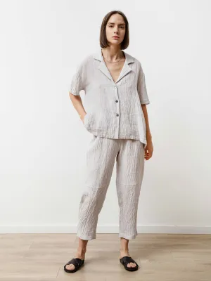 bowling shirt - crinkle linen silver