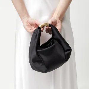 Brass Handle Parachute Bag - Black Silk Satin