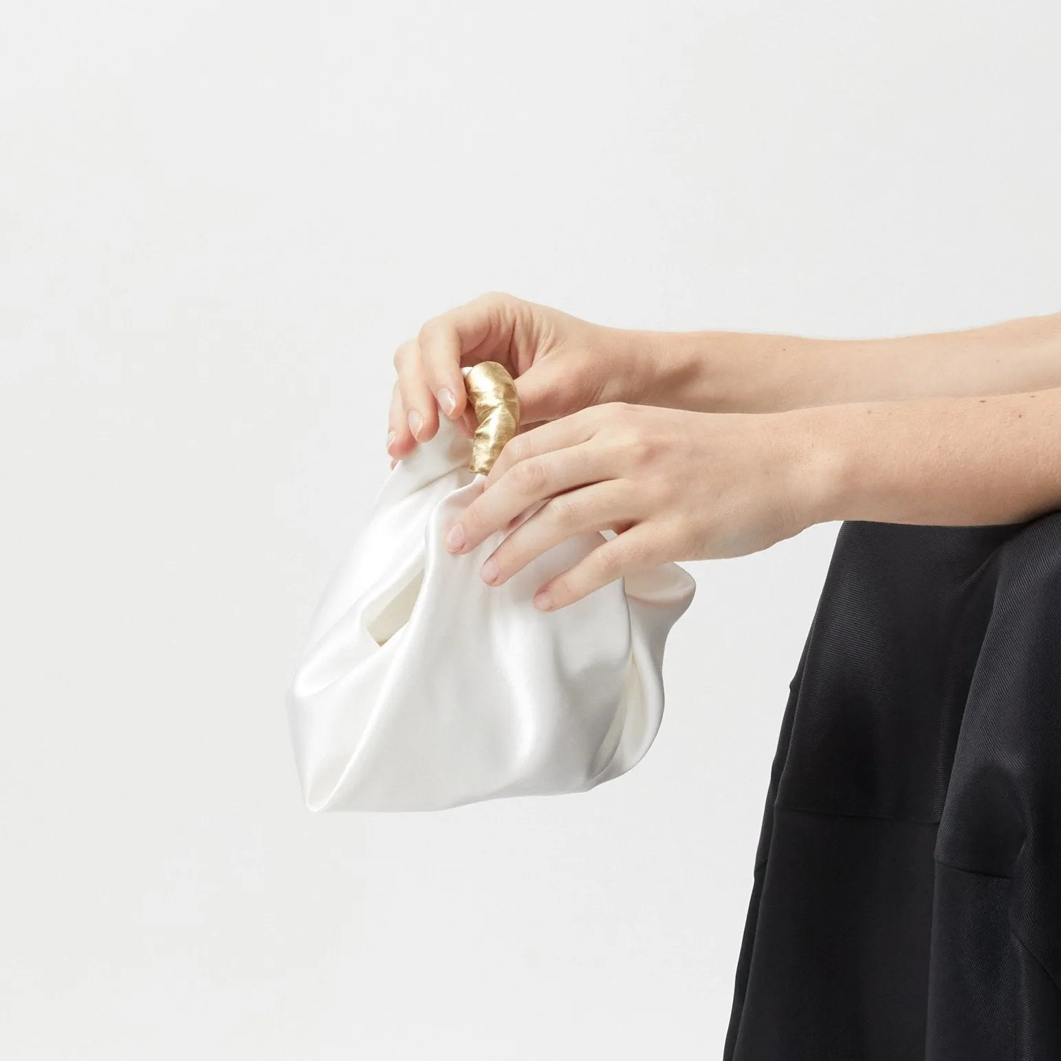 Brass Handle Parachute Bag - White or Ivory Silk Satin