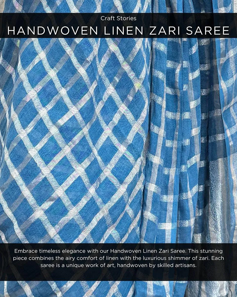 Brishti Handwoven Linen Zari Saree - Jheel