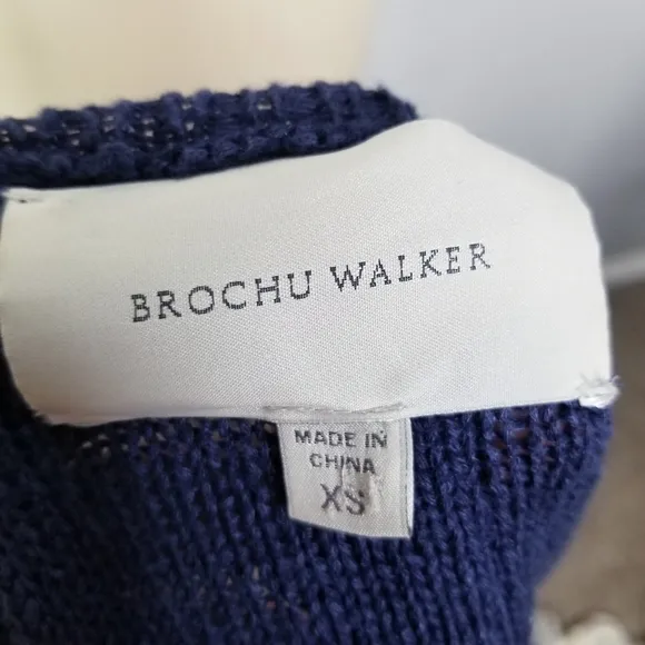 Brochu walker linen navy blue lightweight pullover sweater size xs