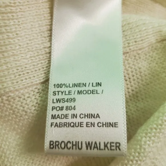 Brochu Walker Sweater 100% Linen Lightweight Raw Seams High Low V-Neck Beige S