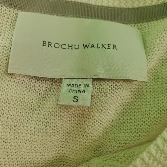 Brochu Walker Sweater 100% Linen Lightweight Raw Seams High Low V-Neck Beige S