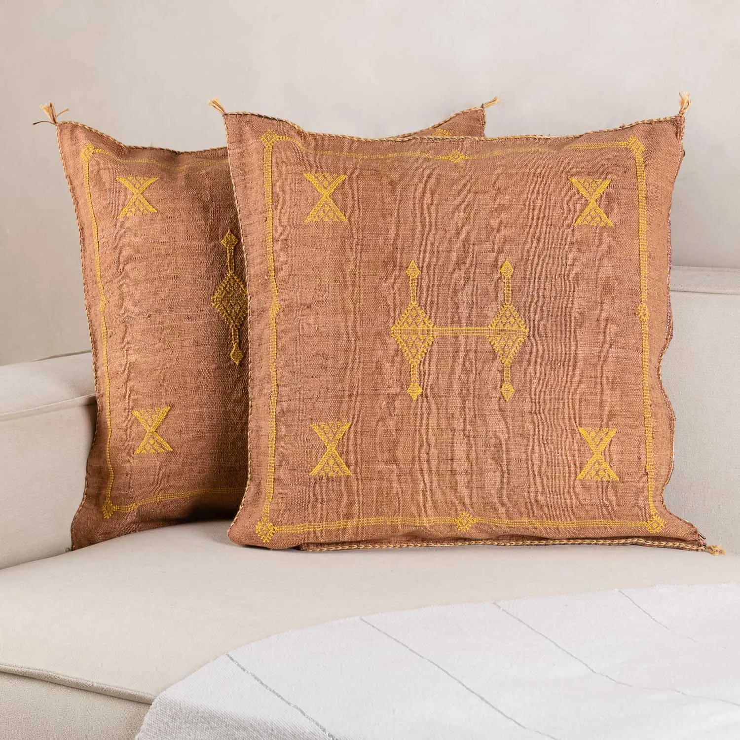 Brown Cactus silk pillow cover