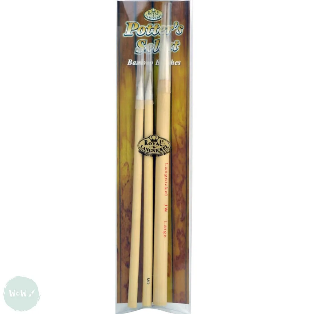 BRUSH SET - Chinese, Sumi-e Painting & Calligraphy - Bamboo Brush WHITE Hair - SET OF 3