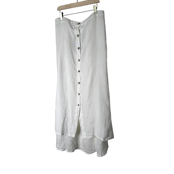Bryn Walker Cinzia Light Linen Elastic Waist High-Low Hem A-Line Skirt White 3XL
