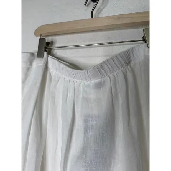 Bryn Walker Cinzia Light Linen Elastic Waist High-Low Hem A-Line Skirt White 3XL
