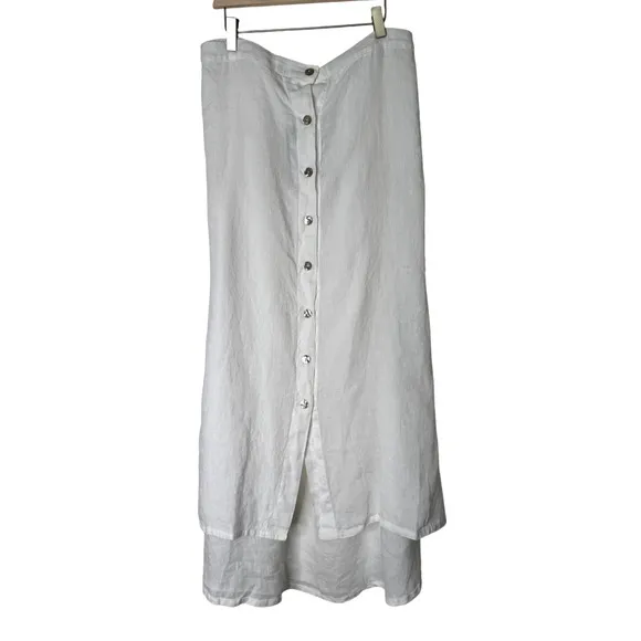 Bryn Walker Cinzia Light Linen Elastic Waist High-Low Hem A-Line Skirt White 3XL