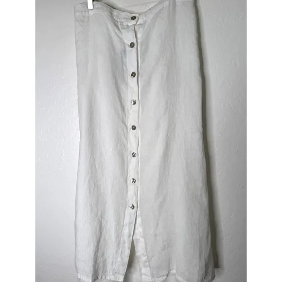 Bryn Walker Cinzia Light Linen Elastic Waist High-Low Hem A-Line Skirt White 3XL