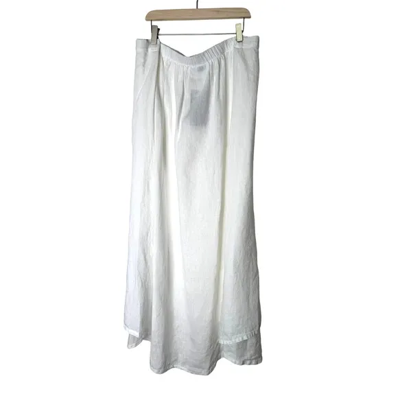 Bryn Walker Cinzia Light Linen Elastic Waist High-Low Hem A-Line Skirt White 3XL