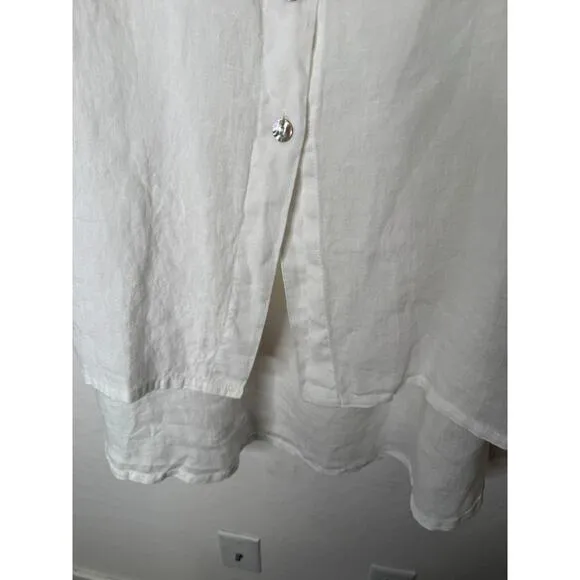 Bryn Walker Cinzia Light Linen Elastic Waist High-Low Hem A-Line Skirt White 3XL