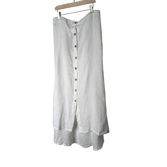 Bryn Walker Cinzia Light Linen Elastic Waist High-Low Hem A-Line Skirt XXS White