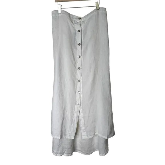 Bryn Walker Cinzia Light Linen Elastic Waist High-Low Hem A-Line Skirt XXS White