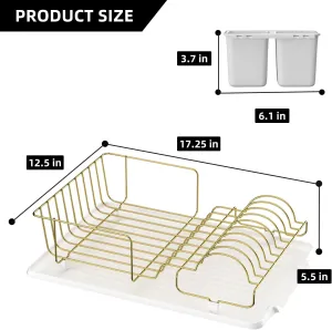 Buruis Dish Drying Rack, Gold/White, condition new but tray has warped slightly, open, scruffy box