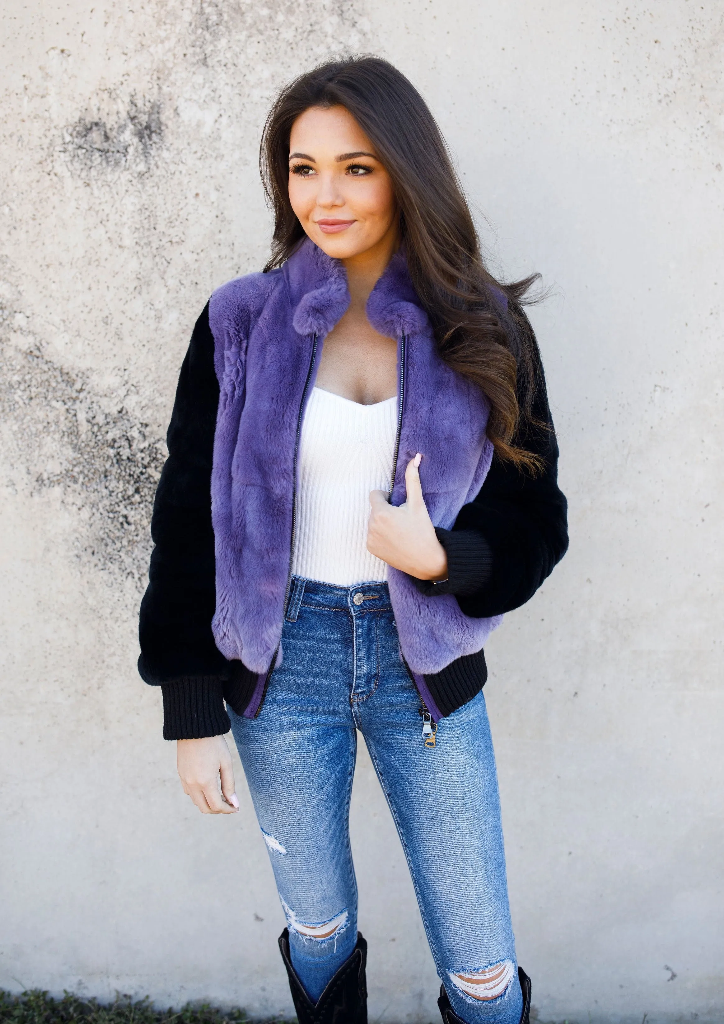 C B Furs Varsity Two Toned Bomber Preorder