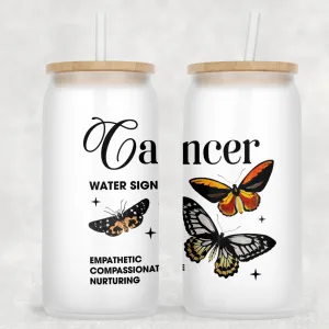 Cancer Butterfly Frosted Can Glass with Lid   Straw