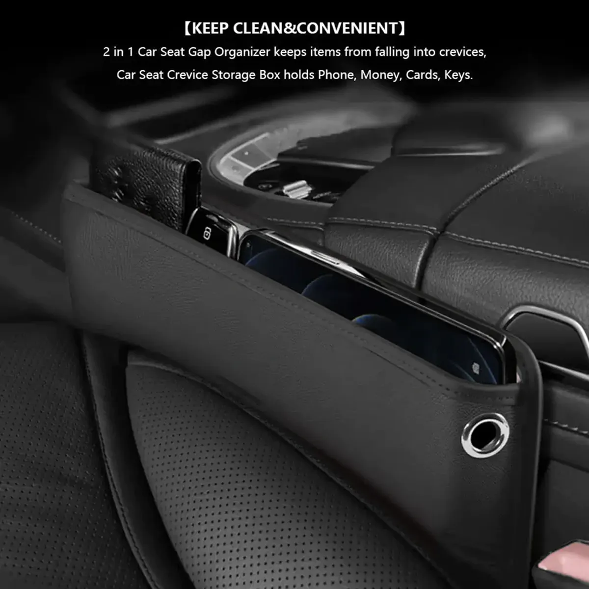 Car Seat Gap Filler Organizer, Custom-Fit For Car, Multifunctional PU Leather Console Side Pocket Organizer for Cellphones, Cards, Wallets, Keys WAJG226