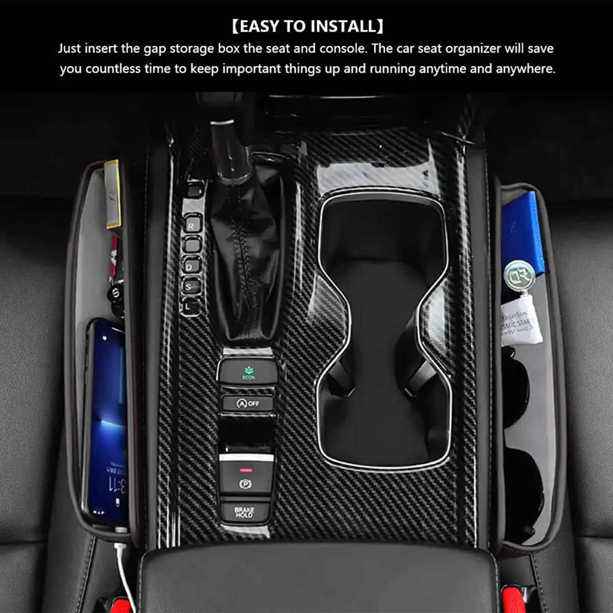 Car Seat Gap Filler Organizer, Custom-Fit For Car, Multifunctional PU Leather Console Side Pocket Organizer for Cellphones, Cards, Wallets, Keys WAJG226