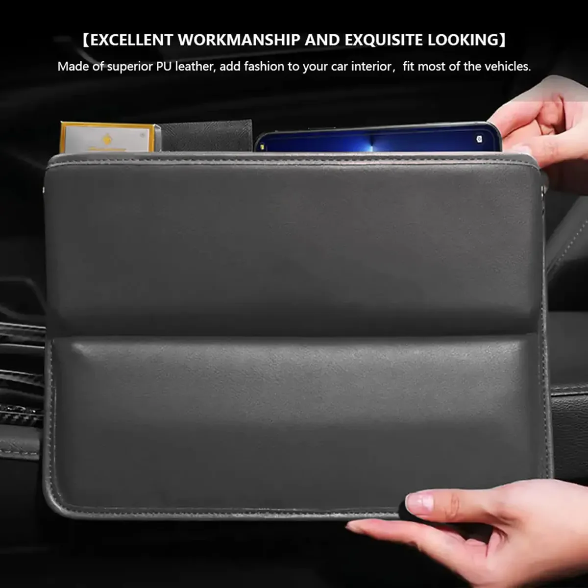 Car Seat Gap Filler Organizer, Custom-Fit For Car, Multifunctional PU Leather Console Side Pocket Organizer for Cellphones, Cards, Wallets, Keys WAJG226