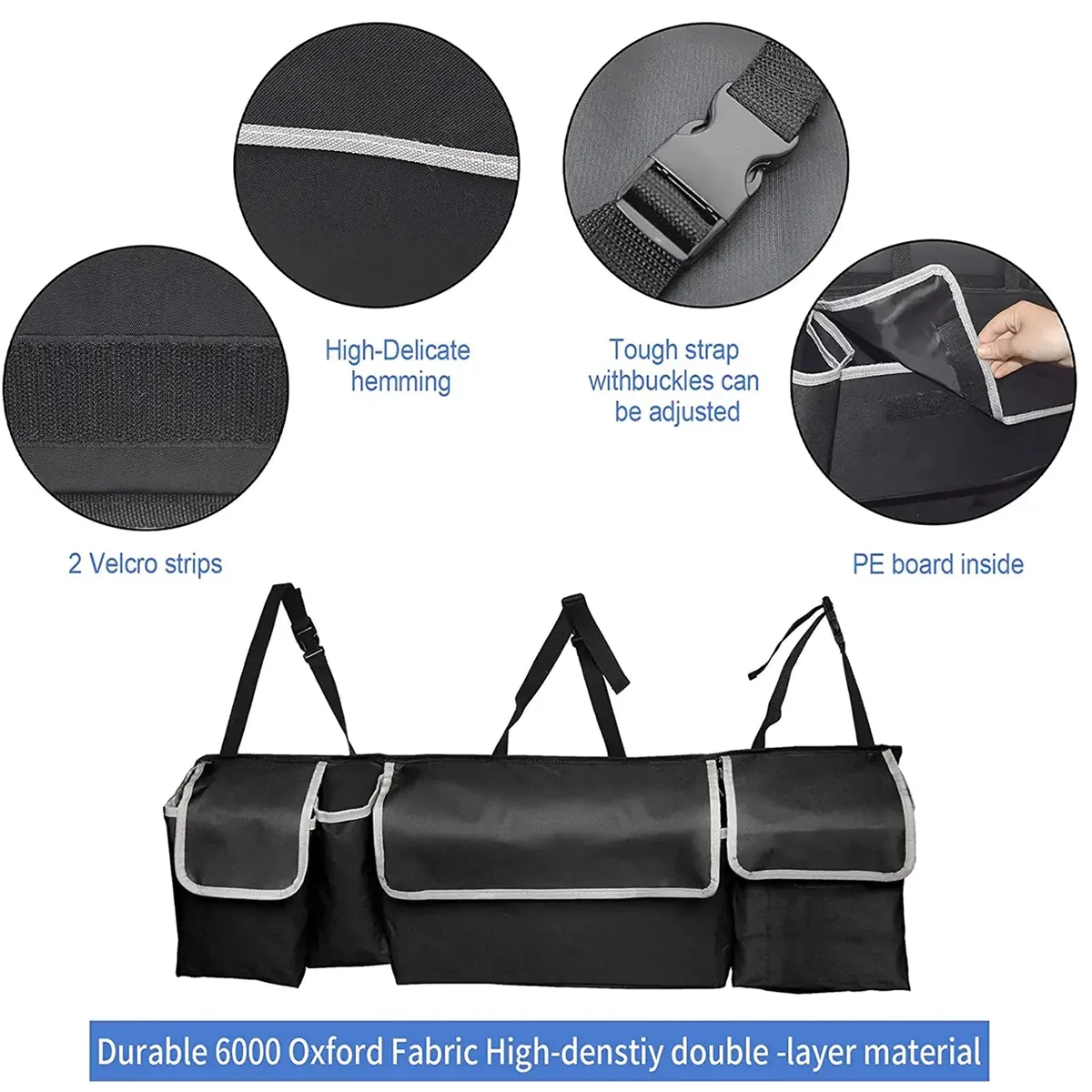 Car Trunk Hanging Organizer, Custom Logo For Your Car, Thick Backseat Trunk Storage Bag with 4 Pockets and 3 Adjustable Shoulder Straps, Foldable Car Trunk Interior Accessories Releases Your Trunk Space, Free Trunk Floor