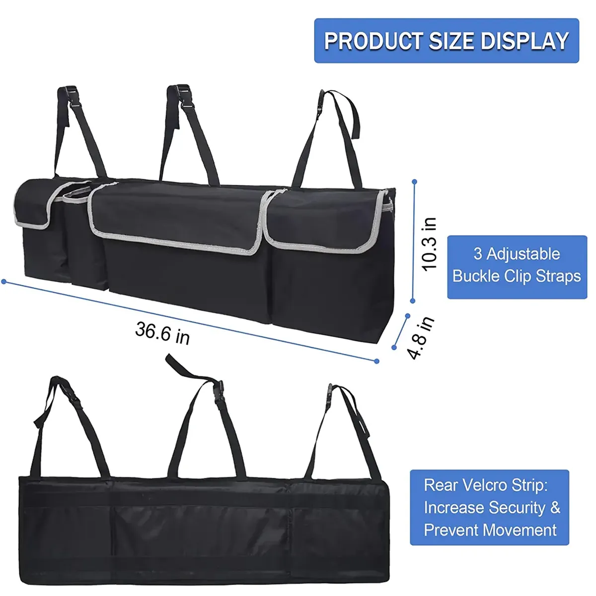 Car Trunk Hanging Organizer, Custom Logo For Your Car, Thick Backseat Trunk Storage Bag with 4 Pockets and 3 Adjustable Shoulder Straps, Foldable Car Trunk Interior Accessories Releases Your Trunk Space, Free Trunk Floor