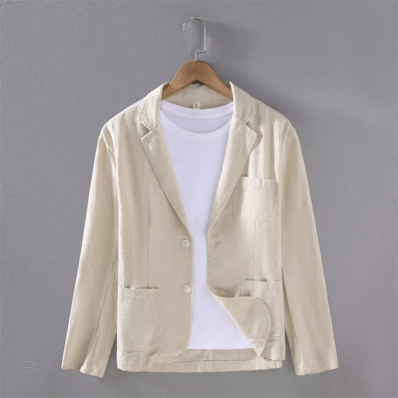 Casual Solid Color Ramie Suit Jacket