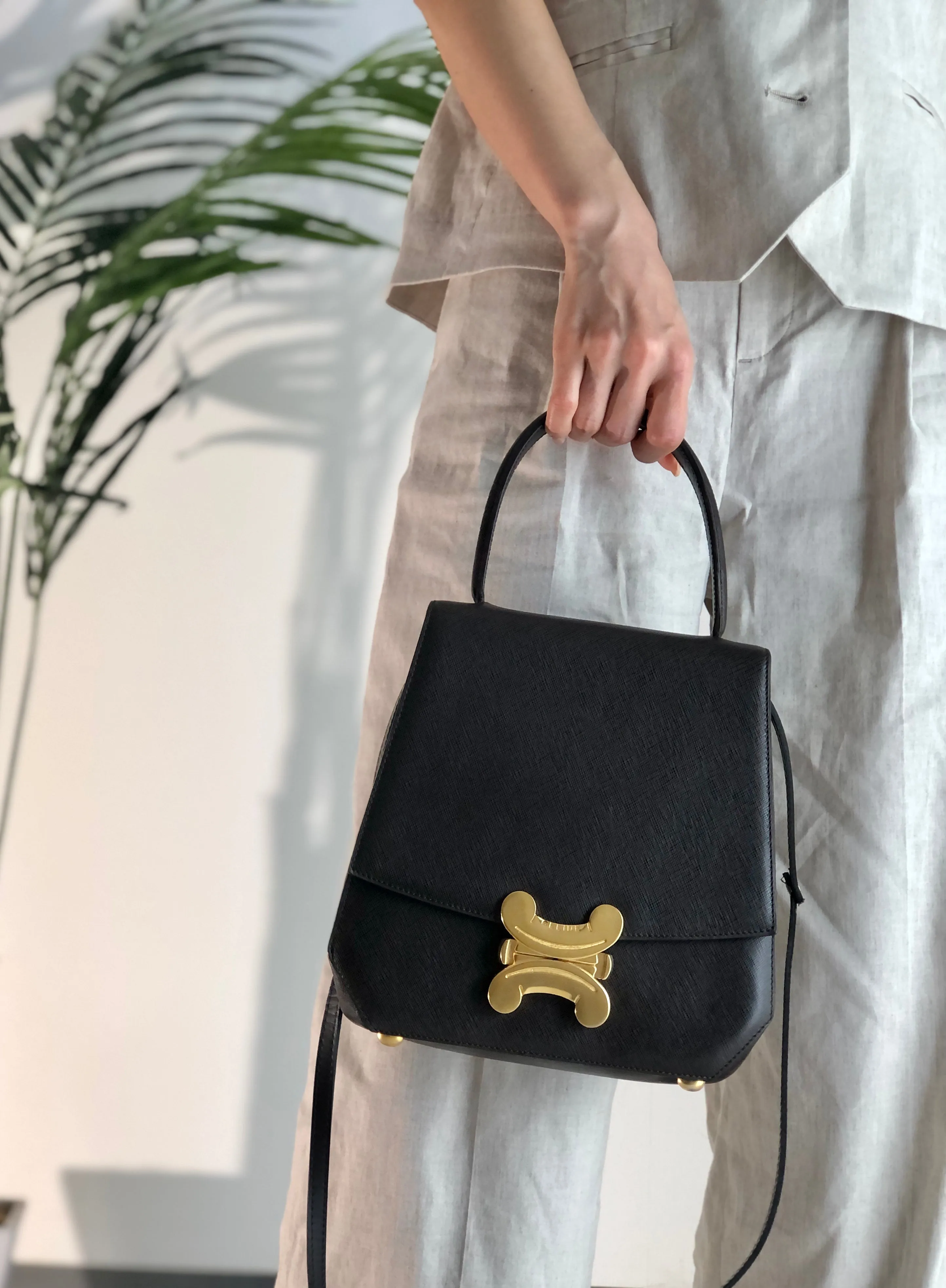 CELINE Triomphe Leather 2way shoulder bag Brown Vintage Old Celine wne7kc