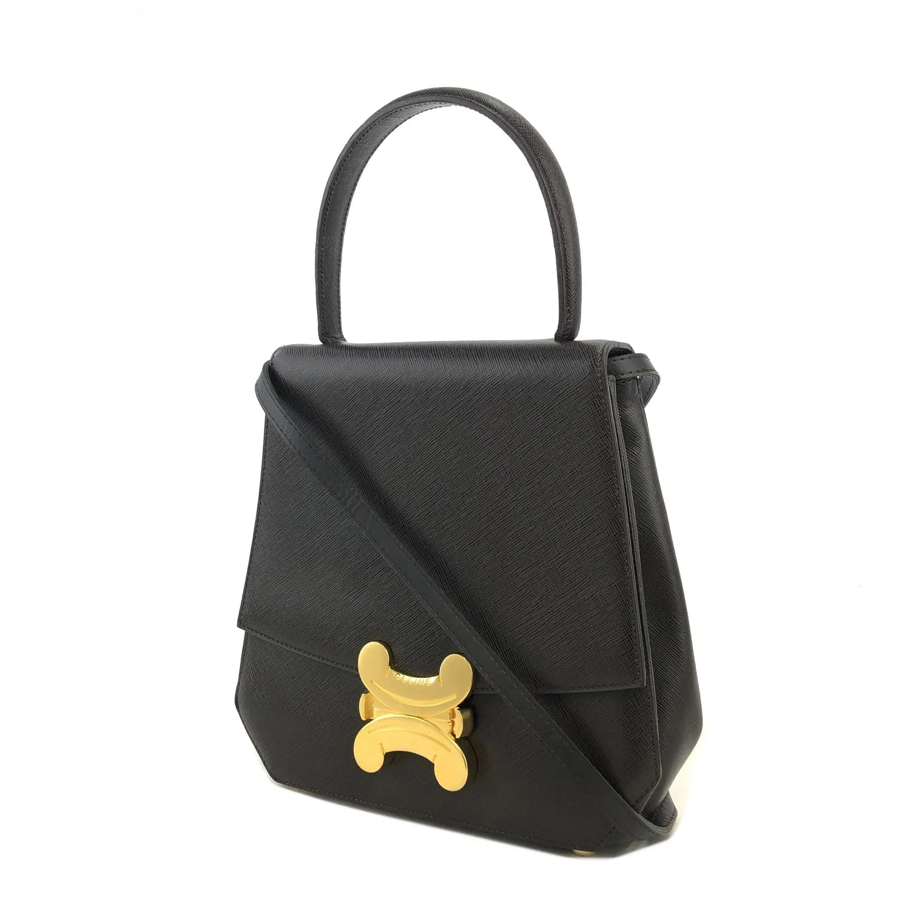 CELINE Triomphe Leather 2way shoulder bag Brown Vintage Old Celine wne7kc