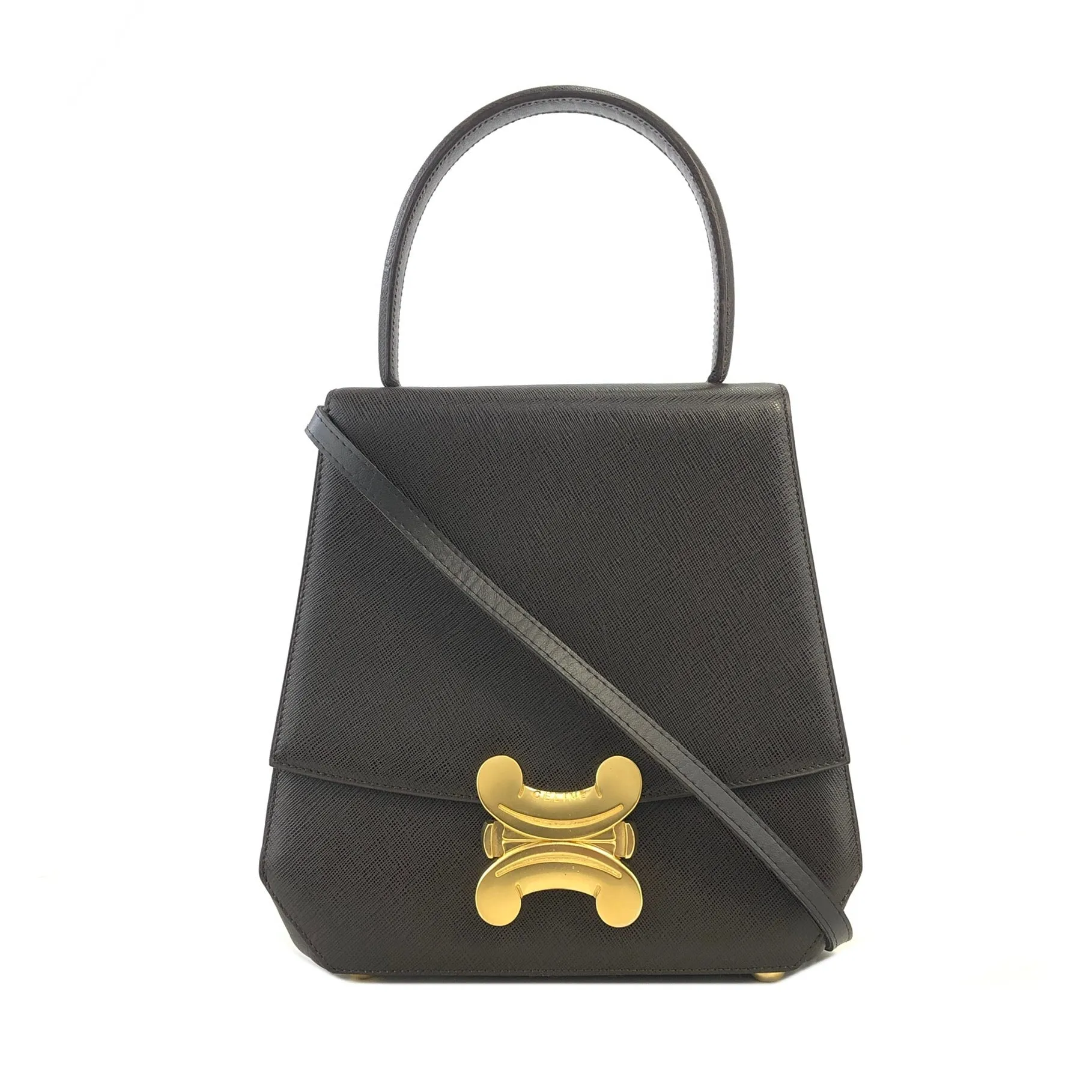 CELINE Triomphe Leather 2way shoulder bag Brown Vintage Old Celine wne7kc