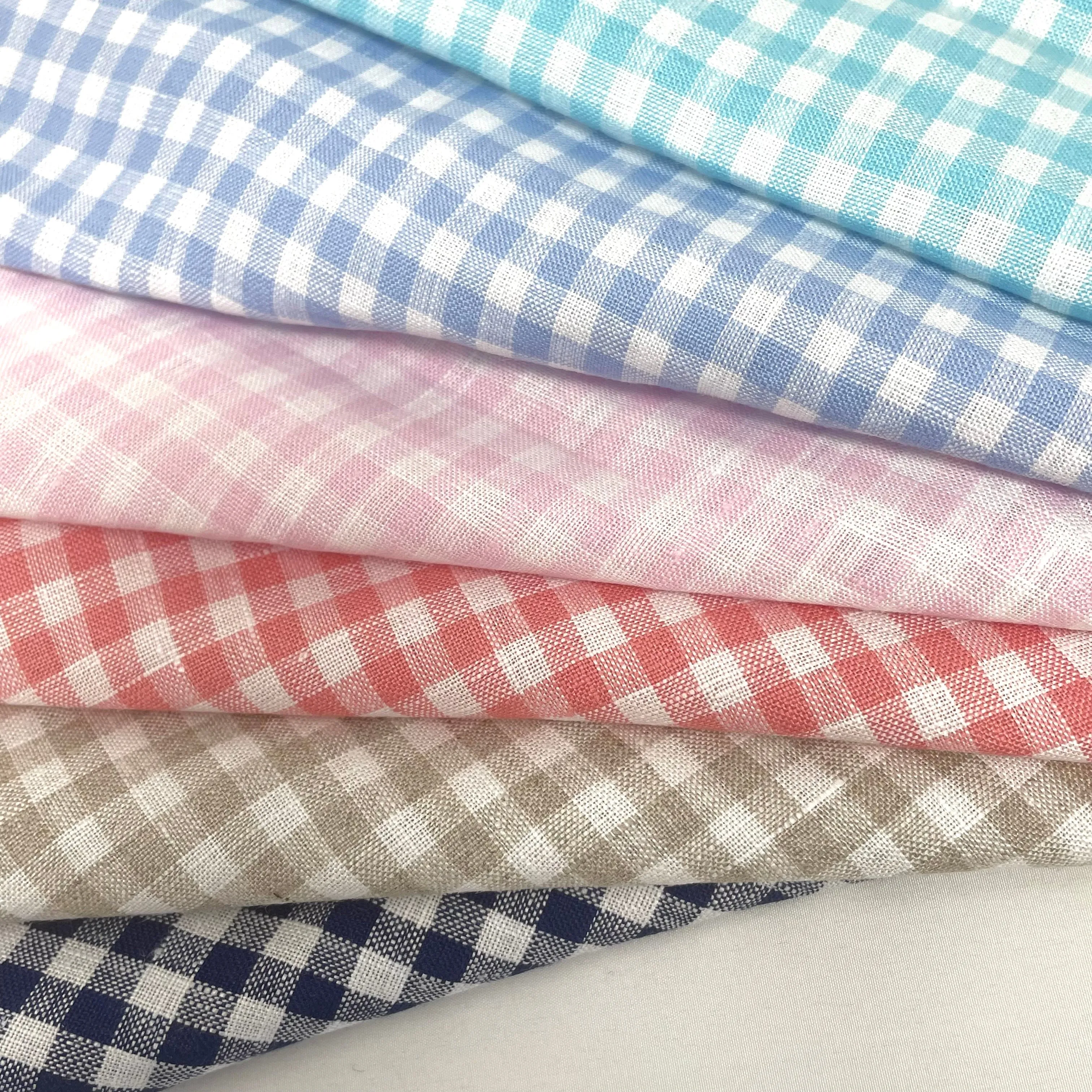 Checkered Pattern 100% Natural Linen Flat Roman Shade, Relaxed Roman Shade/CL1083